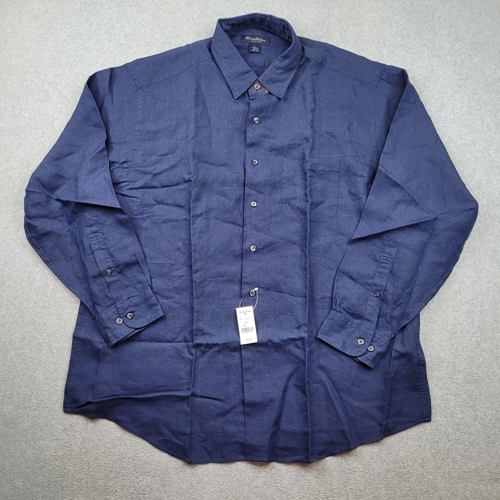 Brooks Brothers Button Down Shirt Mens XL Navy Irish Linen Long Sleeve SBSP02